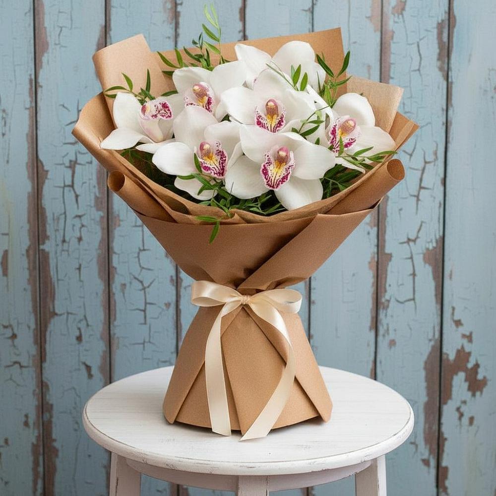 Букет цветов из: Орхидеи и Розы в Полевой