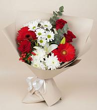 Букет цветов из:  Розы, Хризантемы, Герберы и Лилии в Полевой