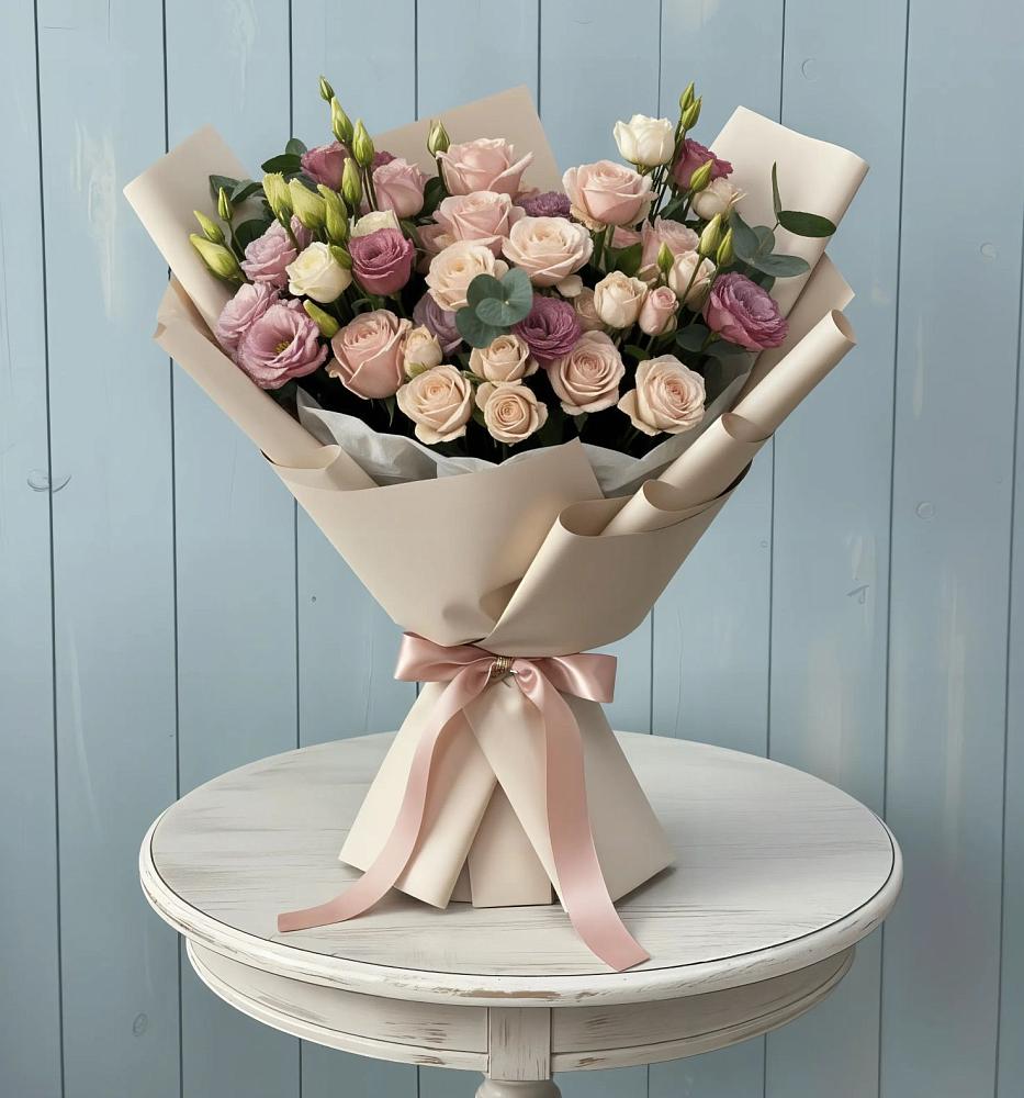 Букет цветов из: Розы и Лизиантусы в Полевой